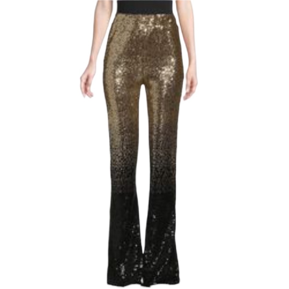 Free People Neon Blonde Studio Pants Flare Sequin Sz M Ombre Black Gold NWT‎